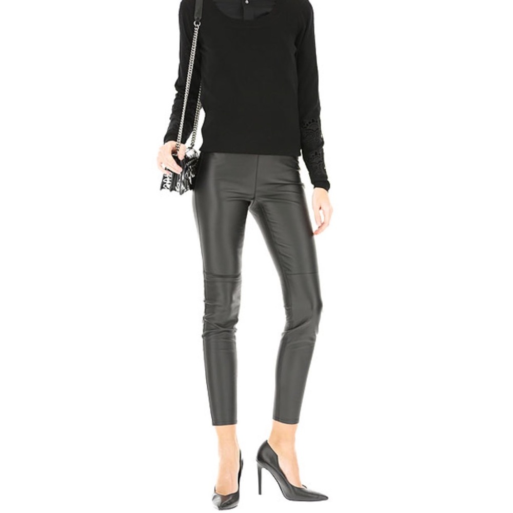 Michael Kors Elastic Waist Mid Rise Faux Leather Leggings Black Size 10